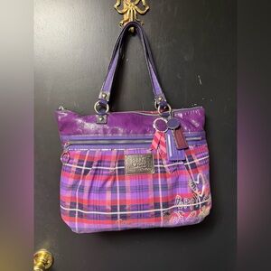 Coach Purple Plaid Shoulder Bag